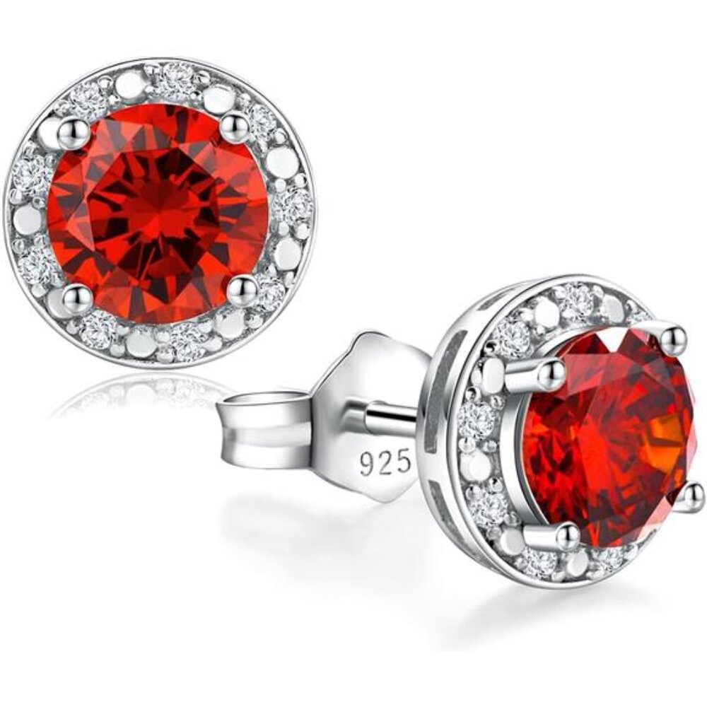 Garnet Earrings Round Cut Women | 925 Sterling Silver | January Birthstone